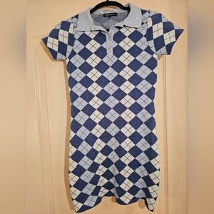 Kendall & Kylie Argyle Knit Polo Dress Blue White Preppy Mini S